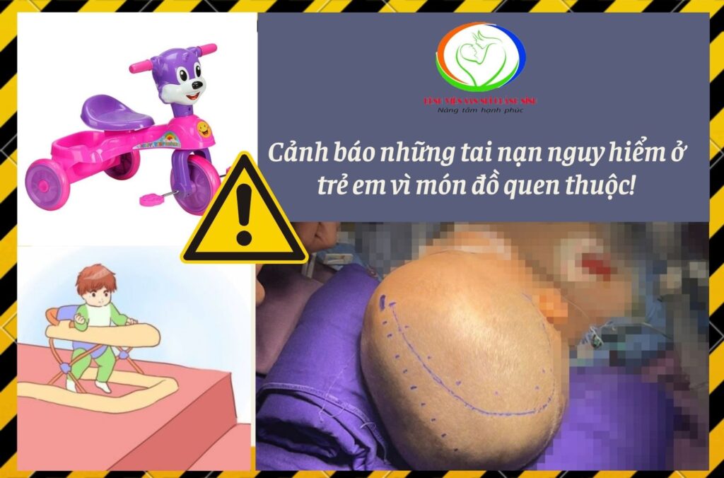 <em>Bác sĩ cảnh báo, xe tập đi, xe 3 bánh không có dây bảo hiểm có thể gây nguy hiểm cho trẻ (Ảnh minh họa: Bệnh viện Sản Nhi Quảng Ninh).</em>